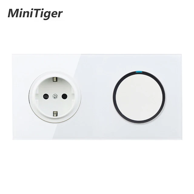 Minitiger White Crystal Glass Panel 16A EU Russia Standard Wall Power Socket + 1 Gang 1 Way On / Off Light Switch LED Indicator
Minitiger White Crystal Glass Panel 16A EU Russia Standard Wall Power Socket + 1 Gang 1 Way On / Off Light Switch LED Indicator