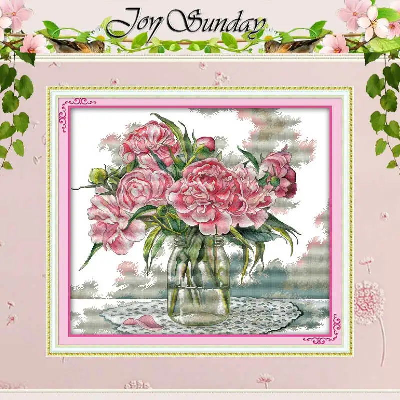 

Peony Flower Patterns Counted Cross Stitch Set DIY 11CT 14CT Stamped DMC Cross-stitch Kit Embroidery Needlework Home Decor Gifts
