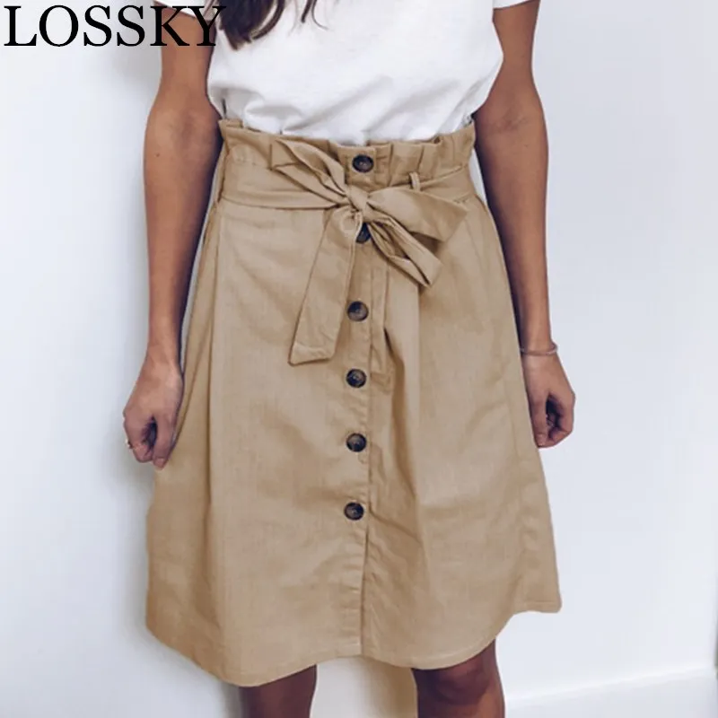 LOSSKY Khaki Spring Skirt Casual Knee Length Sashes Korean Elegant Button High Waist Elegant Skirt Female School Skirts 2019 New
LOSSKY Khaki Spring Skirt Casual Knee Length Sashes Korean Elegant Button High Waist Elegant Skirt Female School Skirts 2019 New