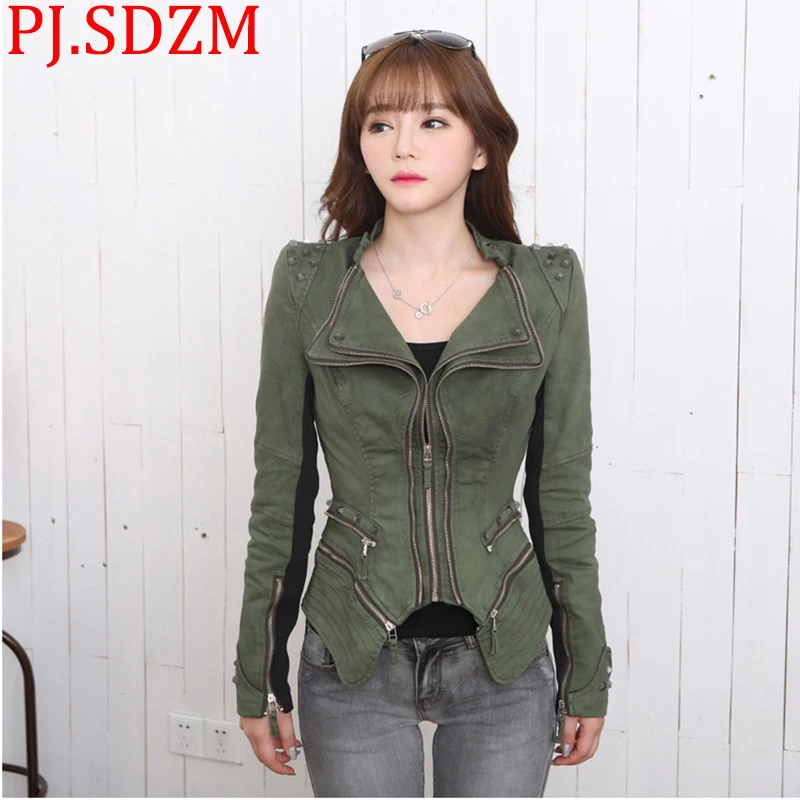 Spring Autumn Women Rivet Slim Jackets Green Short Coats Shoulder Pads Swallow Tail Style Body Denim Jacket Female Outerwear
Spring Autumn Women Rivet Slim Jackets Green Short Coats Shoulder Pads Swallow Tail Style Body Denim Jacket Female Outerwear