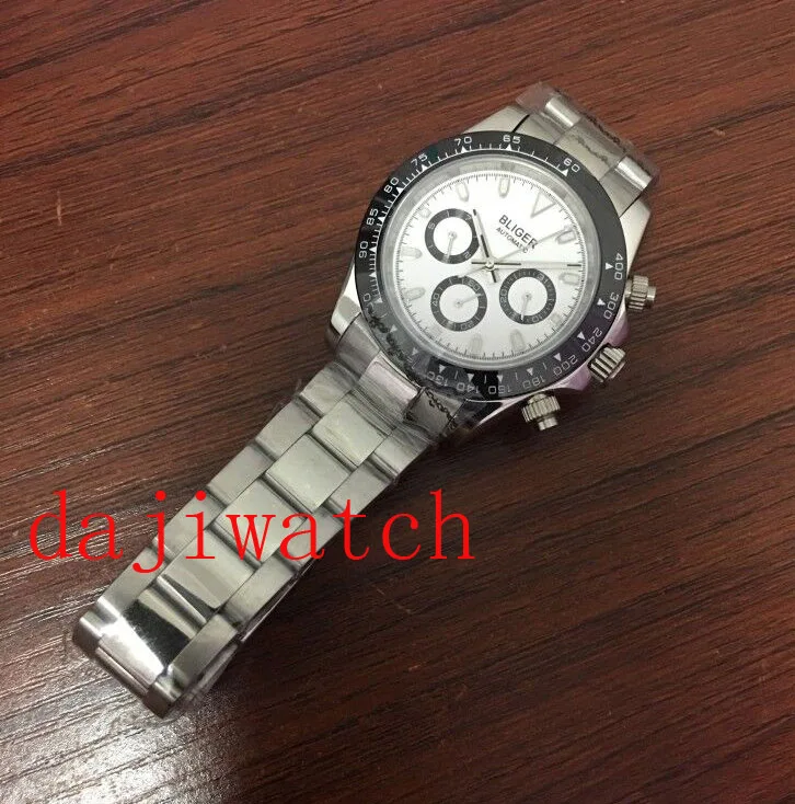 Мужские часы corgeut39mm Bliger с белым циферблатом светящимся стальным браслетом