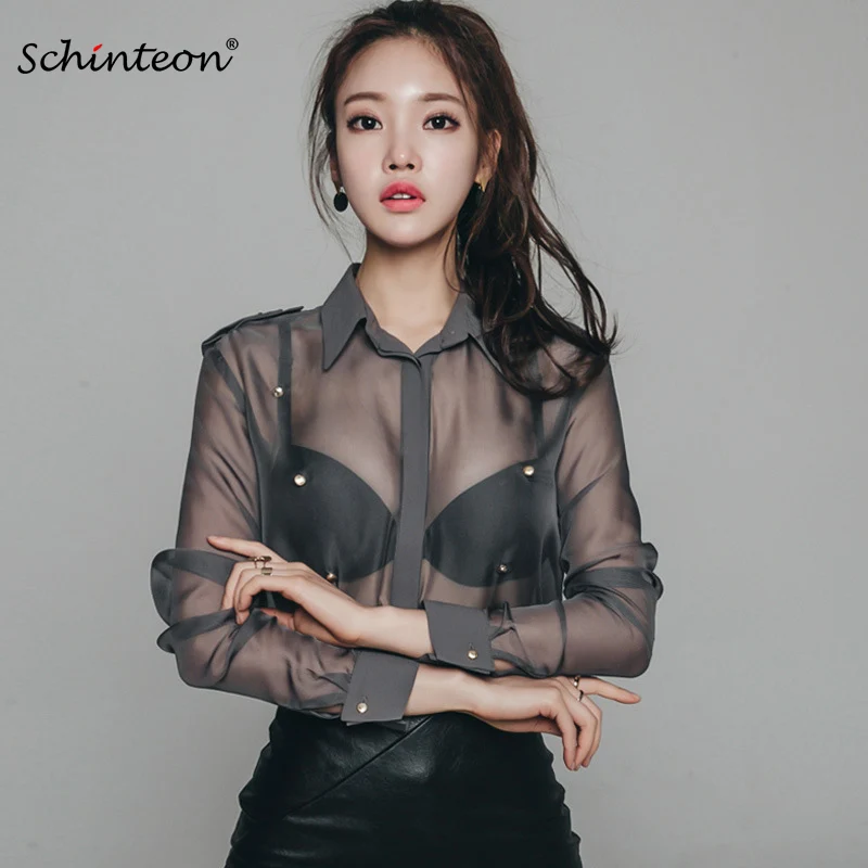 Schinteon Women Perspective Grey Blouse Chiffon Shirt Transparent Long Sleeve Top Sexy Turn Down Collar Fashion
Schinteon Women Perspective Grey Blouse Chiffon Shirt Transparent Long Sleeve Top Sexy Turn Down Collar Fashion