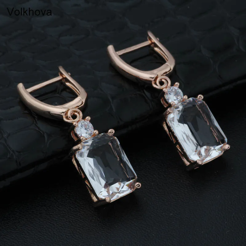 Volkhova New Square 6 Color Long Earrings Women Wedding Jewelry 585 Rose Gold Hollow Multicolor Natural Zircon Dangle | Украшения и
