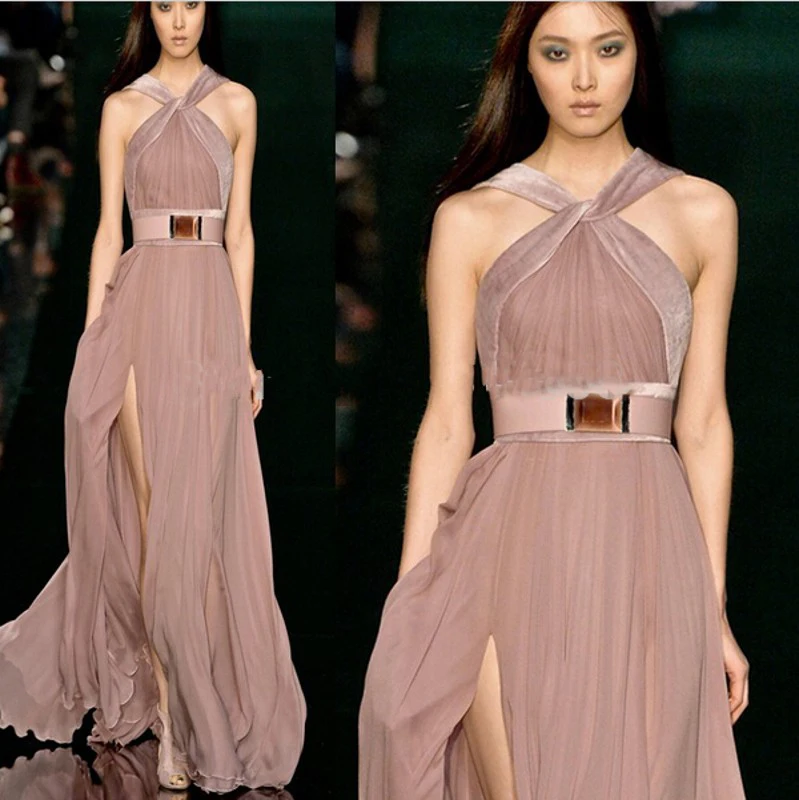 2016 New Arrival A-Line Chiffon Model Vestidos Split Side Halter Floor-Length Celebrity Dress Off The Shoulder Sleeveless Dress
2016 New Arrival A-Line Chiffon Model Vestidos Split Side Halter Floor-Length Celebrity Dress Off The Shoulder Sleeveless Dress