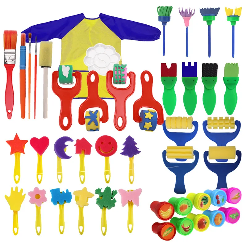Cross border Amazon Explosive Children Creative Diy Graffiti Seal Sponge Roller Painting Brush Suits | Канцтовары для офиса и