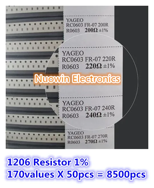 1206 SMD Resistor Sample Book 1% Tolerance 170valuesx50pcs=8500pcs Resistor Kit 0R~10M 0R-10M
1206 SMD Resistor Sample Book 1% Tolerance 170valuesx50pcs=8500pcs Resistor Kit 0R~10M 0R-10M