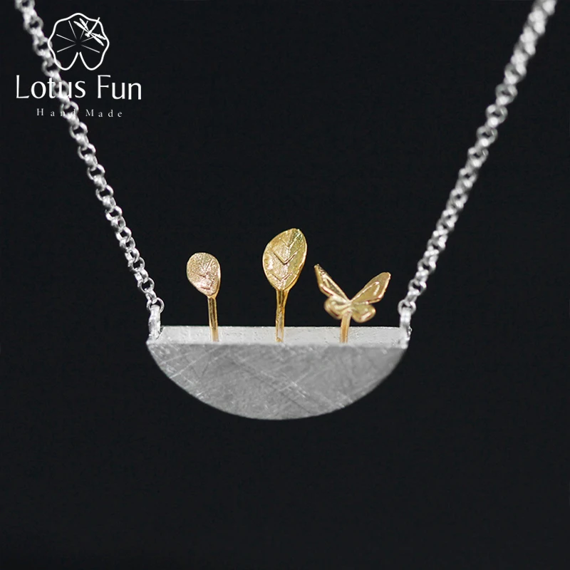 Lotus весело Настоящее 925 пробы серебро натуральный стиль ожерелье ручной работы