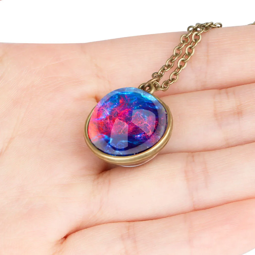 18mm Night Glow Double-sided Glass Sphere Pendant Nebula Galaxy Solar System Link Chain Necklace Universe Planet Jewelry Gift | Украшения и