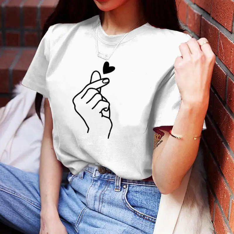 2019 новые женские футболки повседневные Harajuku Love Печатный верхний тройник Летняя