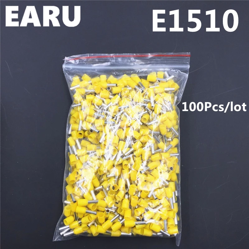 100Pcs E1510 Tube Insulating Insulated Terminal 1.5MM2 16AWG Cable Wire Connector Insulating Crimp E Black Yellow Blue Red Green
100Pcs E1510 Tube Insulating Insulated Terminal 1.5MM2 16AWG Cable Wire Connector Insulating Crimp E Black Yellow Blue Red Green