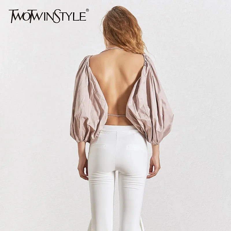 TWOTWINSTYLE Summer Sexy Backless Blouse Tops Female Lantern Sleeve Shirt Women Casual Clothes 2022 Fashion New
TWOTWINSTYLE Summer Sexy Backless Blouse Tops Female Lantern Sleeve Shirt Women Casual Clothes 2022 Fashion New