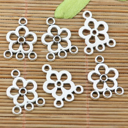 44pcs tibetan silver tone 2sided hollow flower link connector EF2202