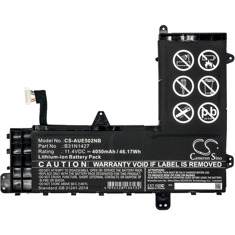 Cameron Sino 4050mAh Battery for Asus E502M,Eee Book E502MA,EeeBook E502MA-XX0079B,0B200-01430000 B31N1427
Cameron Sino 4050mAh Battery for Asus E502M,Eee Book E502MA,EeeBook E502MA-XX0079B,0B200-01430000 B31N1427