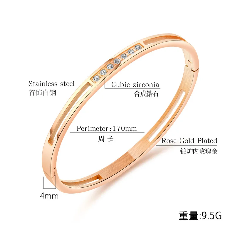 Zircon bracelet, rose gold titanium steel bangles, simple style, valentine's day gifts, fashion jewelry wholesale
Zircon bracelet, rose gold titanium steel bangles, simple style, valentine's day gifts, fashion jewelry wholesale