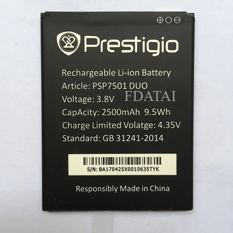 Psp7501 Мода 2017 г. Новый Замена Li-Ion 2500 мАч Батарея для Prestigio psp7501 Duo телефон с номер
