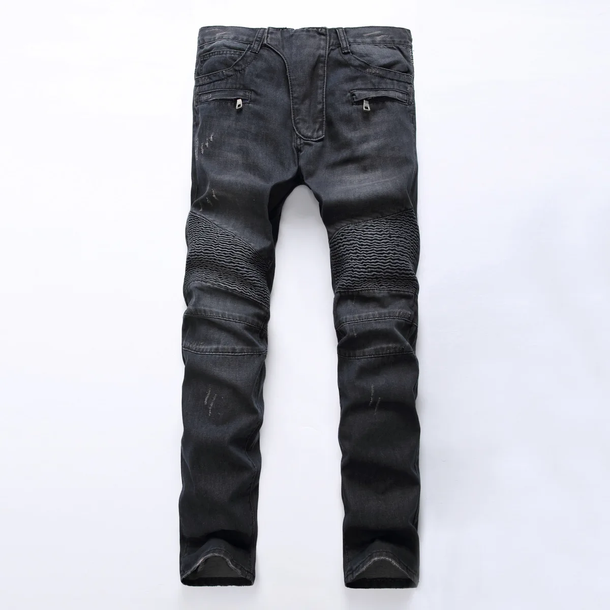 Горячая продажа мужские плиссированные тонкие эластичные джинсы прямого типа