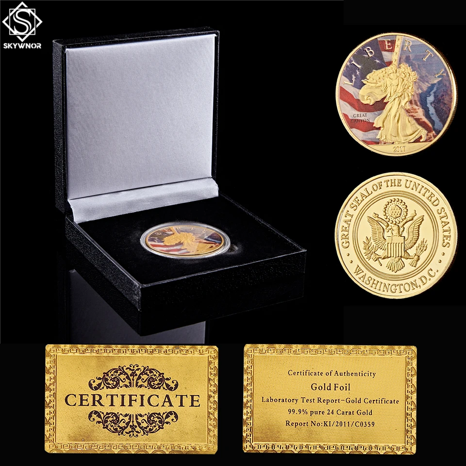 

2017 American Grand Great Canyon Park Gold Statue Of Liberty Commemorative Coins W/ Black Luxury Box