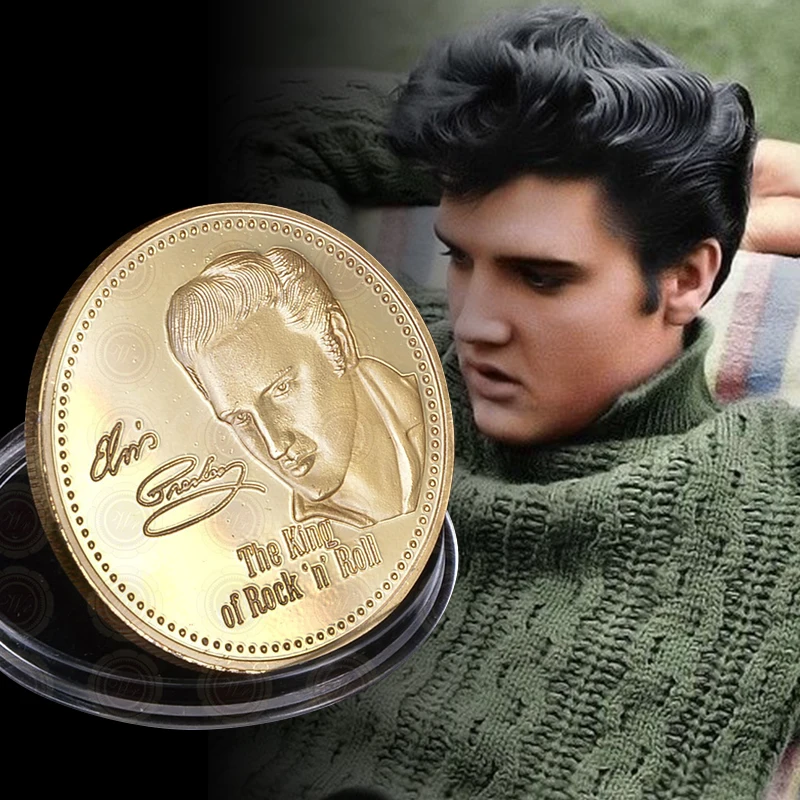 Высококачественная монета Elvis Presley 1935-1977, оптовая продажа, обычная позолоченная монета короля рок-н-ролла, подарок для акции
Высококачественная монета Elvis Presley 1935-1977, оптовая продажа, обычная позолоченная монета короля рок-н-ролла, подарок для акции