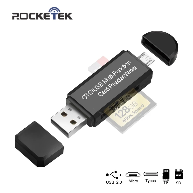 Фото Rocketek usb 2 0 мульти считыватель карт памяти Type c OTG android адаптер кардридер для micro SD/TF