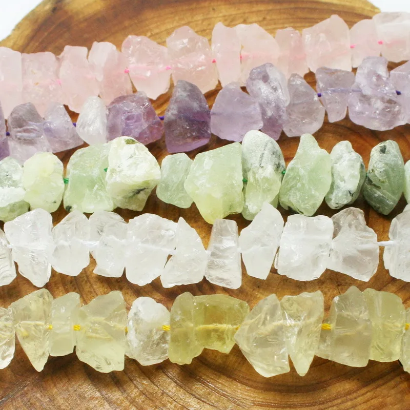 

42pcs Raw Smoky Rose Quartzz Crystal Beads Rough Punched Natural Stone Centre Drilled Hole Nugget Bead BTB763-01
