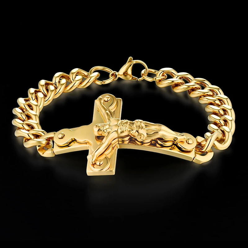 Men's Bracelets Stainless Steel Cuban Chain Crucifix Jewelry Gold Color Braslet For Man Jesus Cross Bangle Bracelet
Men's Bracelets Stainless Steel Cuban Chain Crucifix Jewelry Gold Color Braslet For Man Jesus Cross Bangle Bracelet