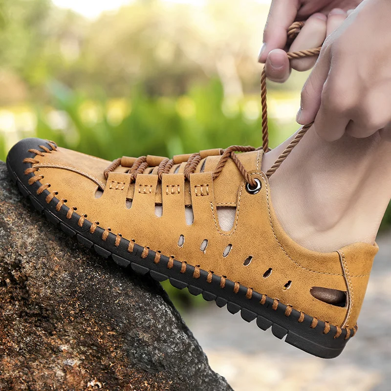 Lace up Genuine Leather Sandals Men's Casual Sewing sneakers Outdoor Beach Shoes Buckle Native Male Rubber Sole leisure Sandals
Lace up Genuine Leather Sandals Men's Casual Sewing sneakers Outdoor Beach Shoes Buckle Native Male Rubber Sole leisure Sandals