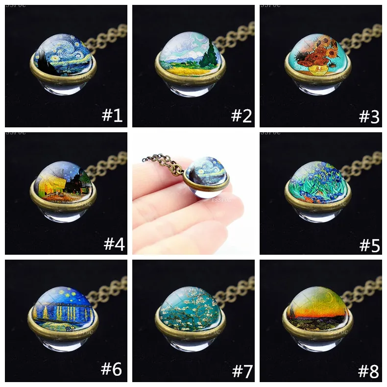 Doble-sided Ball Chain Art Van Gogh Starry Night Painting Pendant Sunflower Tibet Glass Cabochon Necklace for Women Gifts
Doble-sided Ball Chain Art Van Gogh Starry Night Painting Pendant Sunflower Tibet Glass Cabochon Necklace for Women Gifts