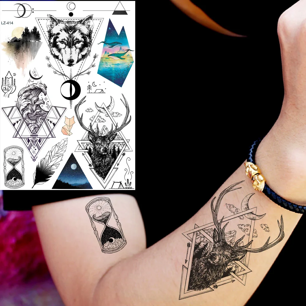 FANRUI Geometric Elk Wave Diamond Temporary Tattoos For Men Sticker Forest Fake Tatoos Triangle Mountian Art Wrist Custom Tattoo
FANRUI Geometric Elk Wave Diamond Temporary Tattoos For Men Sticker Forest Fake Tatoos Triangle Mountian Art Wrist Custom Tattoo