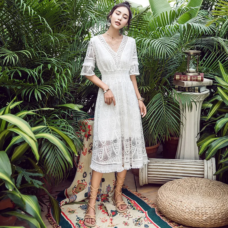 Модные костюмы элегантное белое платье женские кружевные платья лидер продаж 2019