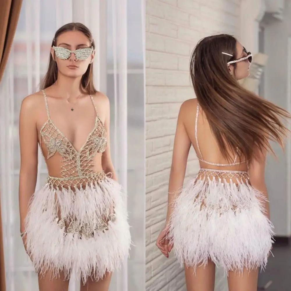 Sexy Spaghetti Cocktail Dresses Illusion Beading Feathers Backless Mini Dress robe cocktail
Sexy Spaghetti Cocktail Dresses Illusion Beading Feathers Backless Mini Dress robe cocktail