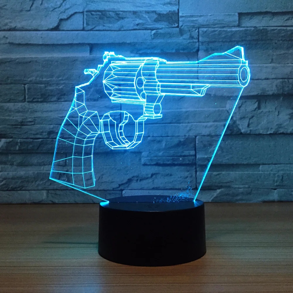 

Пистолет Форма акриловые светодиодные 3D ночной Светильник для детские, для малышей спальный USB настольная лампа для дома спальня украшения