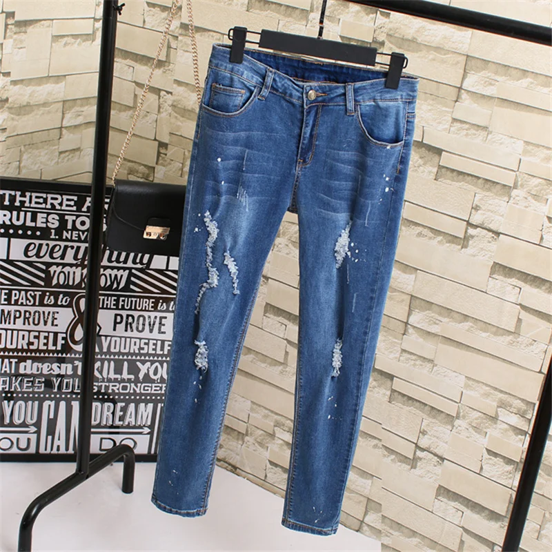 Autumn Jeans For Women Europe Hole Styles Plus Size XL-5XL Flexible Popular Ripped Hole Cotton Blue Jeans
Autumn Jeans For Women Europe Hole Styles Plus Size XL-5XL Flexible Popular Ripped Hole Cotton Blue Jeans