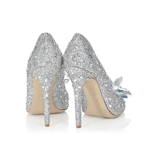 Туфли Qianruiti с блестящими кристаллами и цветами серебристые туфли принцессы