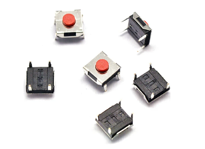100 шт. 6*6*3 1 мм красная кнопка DIP вертикальный 4-контактный кнопочный переключатель