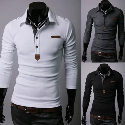 Мужская Повседневная рубашка поло с длинным рукавом и прострочкой|men polo shirt|polo