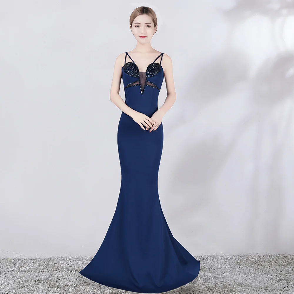 Sexy Blue Evening Dresses Special Material Mermaid Sleeveless V-neck Off The Shoulder Spaghetti Strap Prom Dresses Gwisg Nos
Sexy Blue Evening Dresses Special Material Mermaid Sleeveless V-neck Off The Shoulder Spaghetti Strap Prom Dresses Gwisg Nos