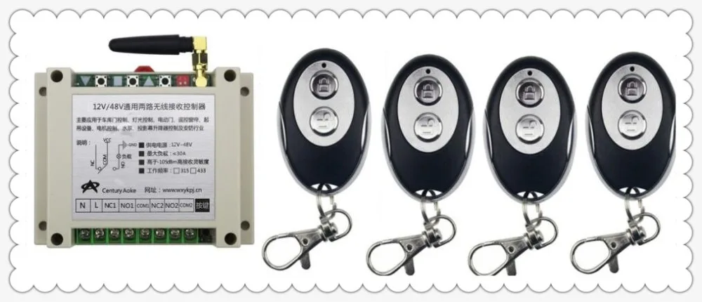 DC12V 24V 36V 48V 10A 2CH RF Wireless Remote Control Switch System 1*Receiver +4 *ellipse shape Transmitters Learning code
DC12V 24V 36V 48V 10A 2CH RF Wireless Remote Control Switch System 1*Receiver +4 *ellipse shape Transmitters Learning code