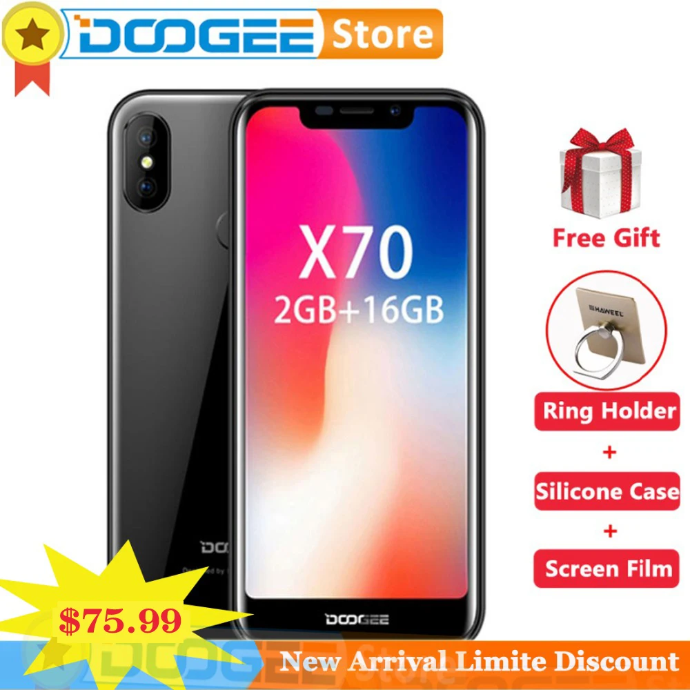 DOOGEE X70 мобильный телефон 5 ''u образный Android 8 1 19:9 2 GB ram 16 rom 3g отпечаток лица ID