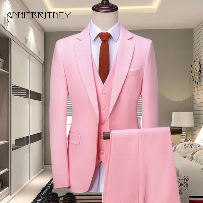 2018 новый бренд розовые формальные мужские костюмы облегающий Блестящий