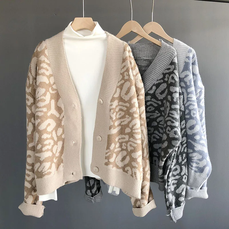 Ежедневно одежда Женский Мода 2019 г. Трикотаж Вязание Топ Осень Зима Leopard с длинным