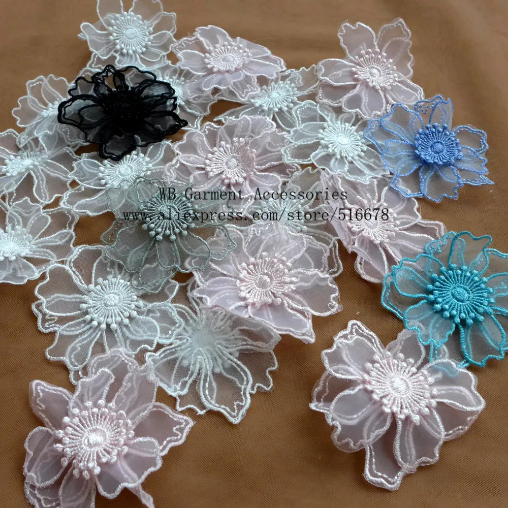 50PC/lot 6color refined organza 3D flowers diy skirt/wedding dress decoration accessories 7cm diameter 
50PC/lot 6color refined organza 3D flowers diy skirt/wedding dress decoration accessories 7cm diameter