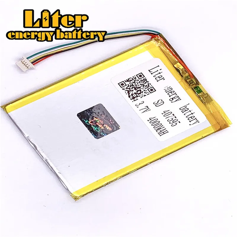 1.0MM 5pin connector 3.7 V 407595 4000mah Tablet PC lithium polymer li-ion rechargeable battery lipo battery
1.0MM 5pin connector 3.7 V 407595 4000mah Tablet PC lithium polymer li-ion rechargeable battery lipo battery