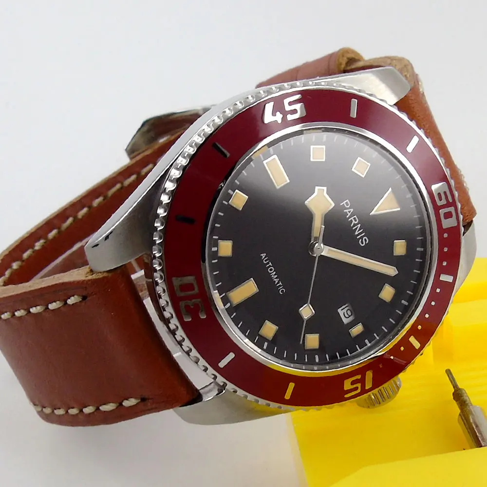 43mm parnis Black Dial Date Window Leather strap Date Luxury Brand Steel Case 21 jewels miyota Automatic Movement men's Watch
43mm parnis Black Dial Date Window Leather strap Date Luxury Brand Steel Case 21 jewels miyota Automatic Movement men's Watch