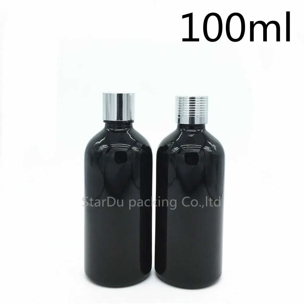 

Free Shipping 200pcs 100ML Black Glass Bottle Serum container, Vials Essential Oil Bottle with silvery screw cap Perfume bottle