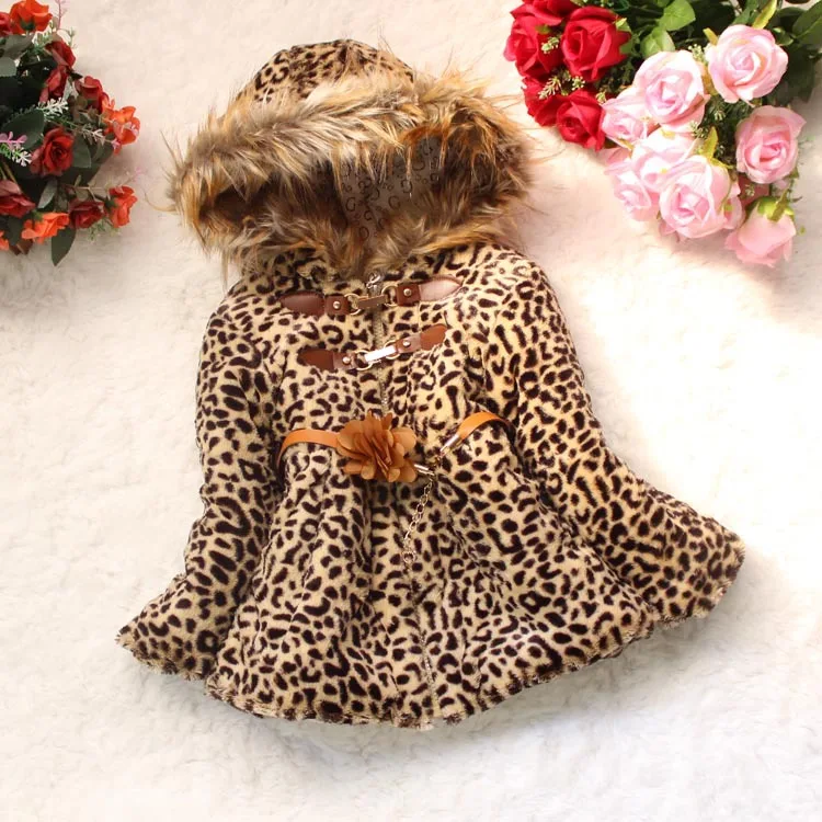 Зимнее пальто для маленьких девочек с изображением леопарда искусственным мехом