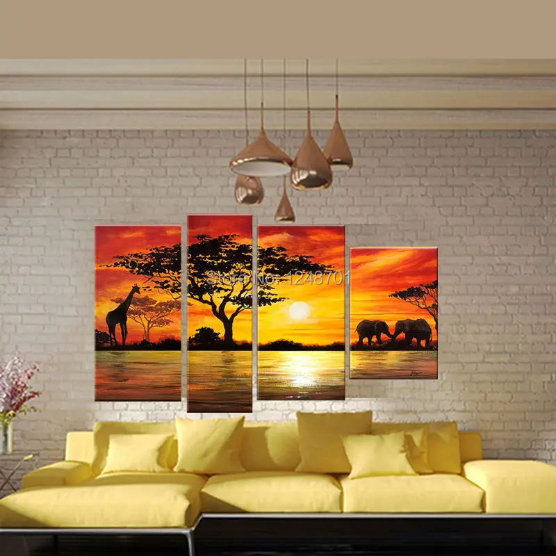 Hand Painted African elephant painting Wanddeko Giraffe sunset landscape canvas painting Multipanel Art 4 pieces Set 
Hand Painted African elephant painting Wanddeko Giraffe sunset landscape canvas painting Multipanel Art 4 pieces Set