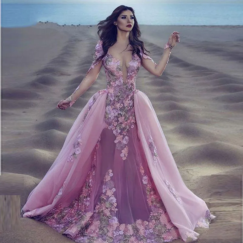 Sexy Pink Long Sleeve Mermaid Gala Prom Gowns Detachable Removable Skirt Arabic Lebanon Floral 2018 Prom Evening Party Gowns
Sexy Pink Long Sleeve Mermaid Gala Prom Gowns Detachable Removable Skirt Arabic Lebanon Floral 2018 Prom Evening Party Gowns