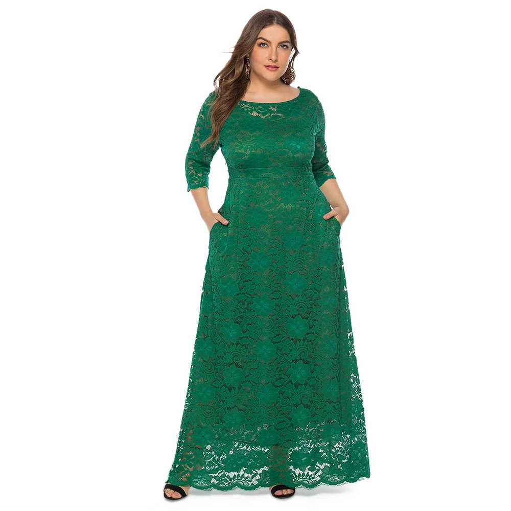 Plus Size 6XL Women Formal Dress O Neck Three Quarter Sleeves Maxi Elegant Solid Lace Party Dress Robe Femme
Plus Size 6XL Women Formal Dress O Neck Three Quarter Sleeves Maxi Elegant Solid Lace Party Dress Robe Femme