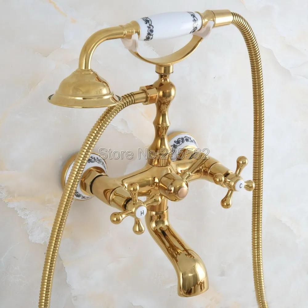 Gold Color Brass Wall Mounted Swive Spout Tub Mixer Tap with Handshower Handheld Bath Shower Mixer Water Set lna849
Gold Color Brass Wall Mounted Swive Spout Tub Mixer Tap with Handshower Handheld Bath Shower Mixer Water Set lna849