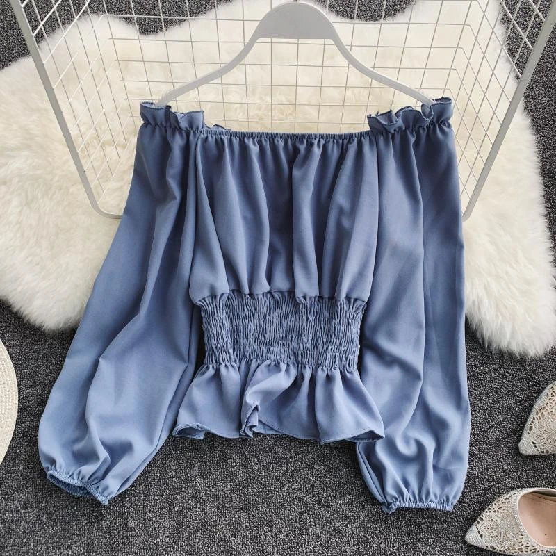 2020 Autumn Slash Neck Lantern Sleeve Women Basic Ruffles Pleated Shirt Lady Short Elastic Slim Waist Pullover Party Blouse Tops
2020 Autumn Slash Neck Lantern Sleeve Women Basic Ruffles Pleated Shirt Lady Short Elastic Slim Waist Pullover Party Blouse Tops